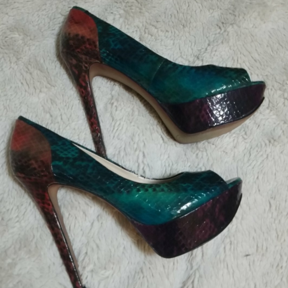 Snakeskin platform heels